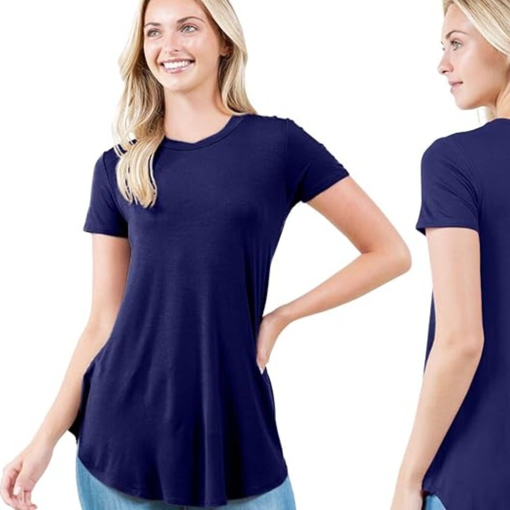 AZULES Span High & Low Short Sleeve Tunic Top